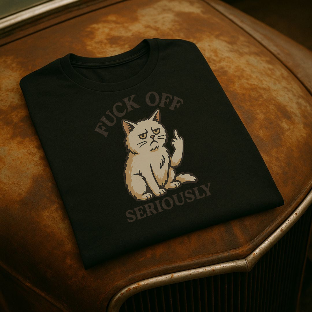 Fuck Off Seriously T-skjorte – Morsom Katt Viser Finger'n