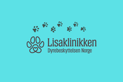 Logo of Lisaklinikken with paw prints on a turquoise background, representing animal welfare support.