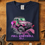 Full kontroll - Isj offroad t-skjorte med fargerik trykk av bil på mørk bakgrunn