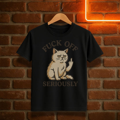Fuck Off Seriously T-skjorte – Morsom Katt Viser Finger'n