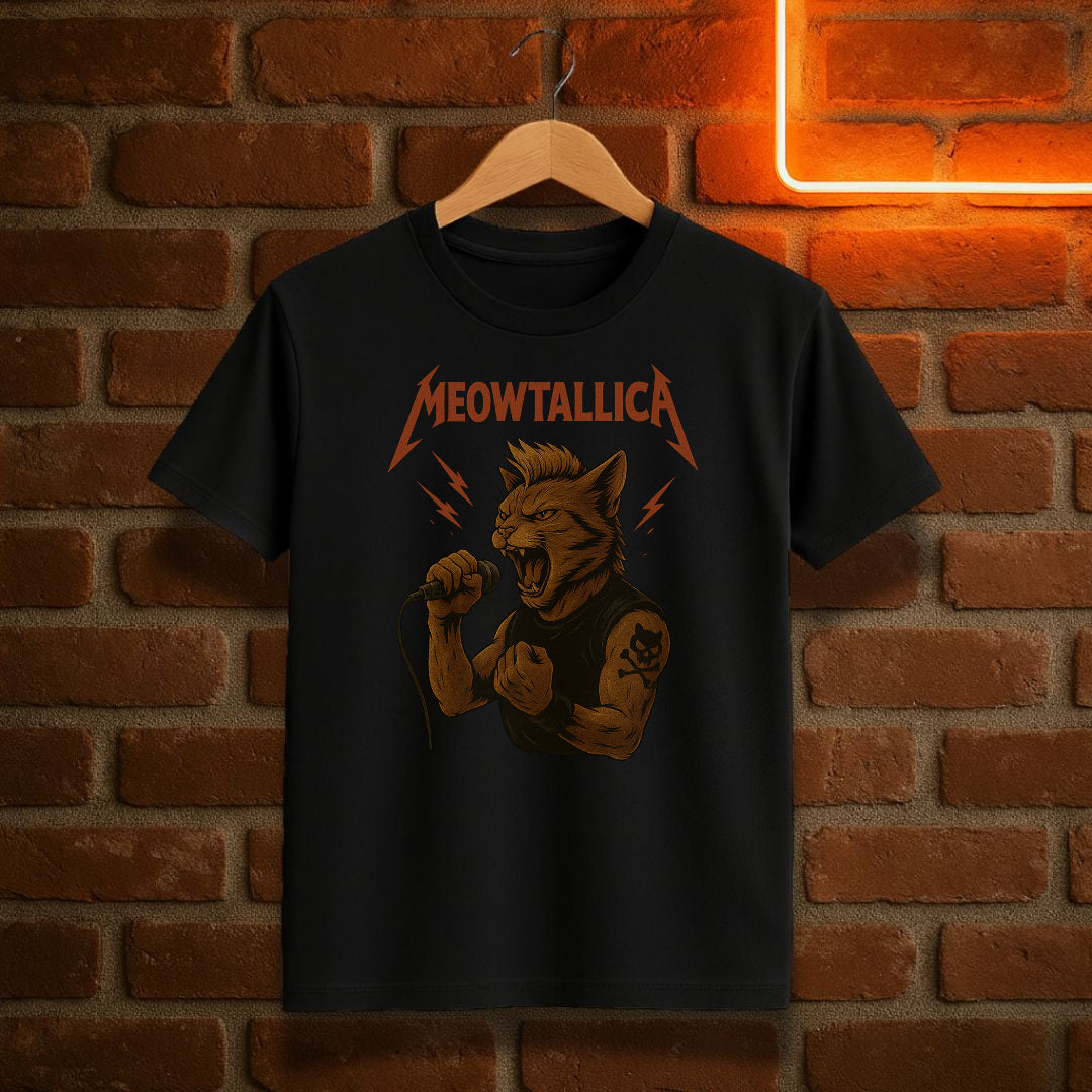 Svart Meowtallica t-skjorte