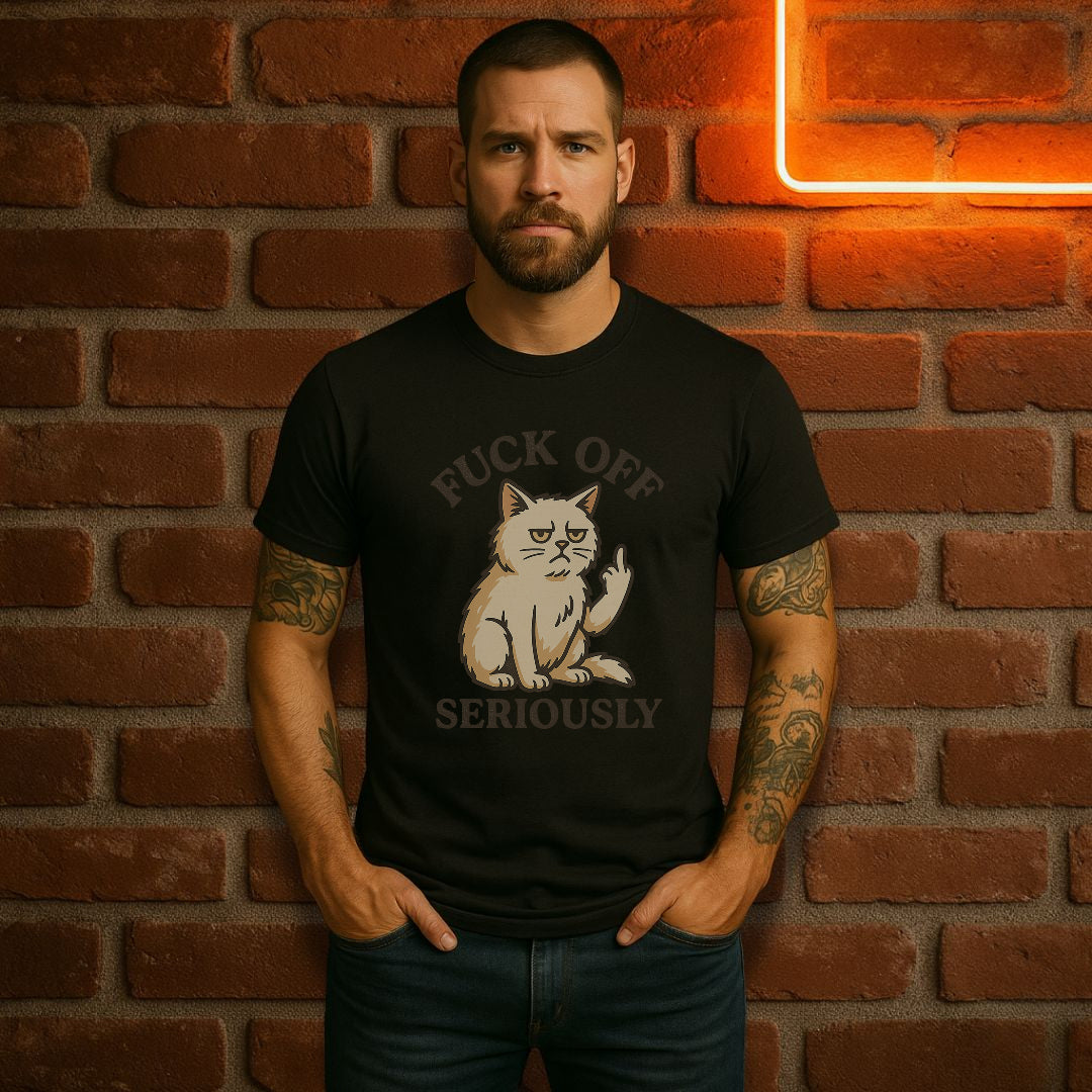 Fuck Off Seriously T-skjorte – Morsom Katt Viser Finger'n