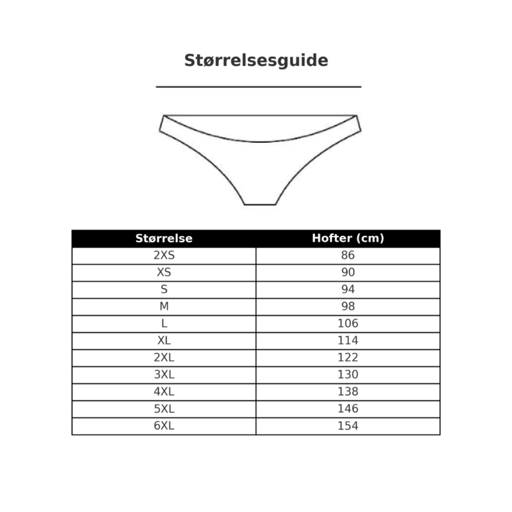 Size guide for women's bikini bottom with measurements in centimeters.
