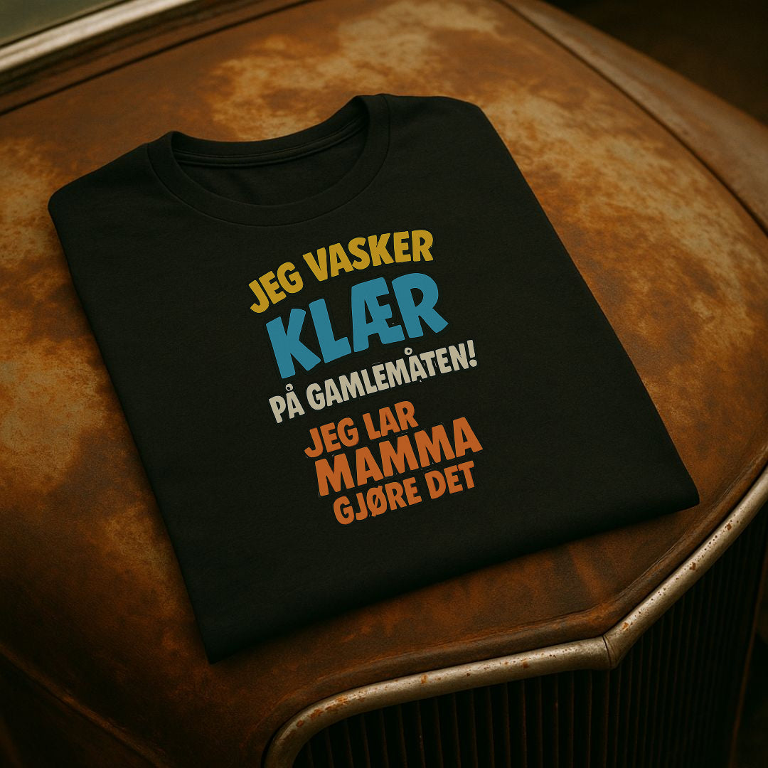 Morsom svart vasker klær t-skjorte