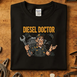 Diesel Doctor | Morsom T-skjorte for Dieselmekanikere med grafikk av en dieselmekaniker