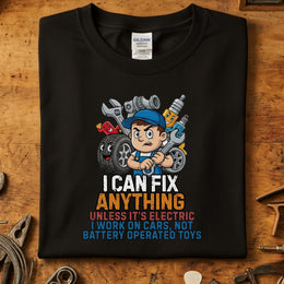 I Can Fix Anything (Unless It's Electric) T-Skjorte med barn som holder verktøy, på Gildan skjorte.