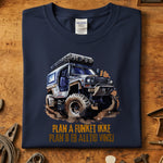 Plan A funket ikke offroad t-skjorte med tøft biltrykk på mørk bakgrunn