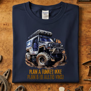 Plan A funket ikke offroad t-skjorte med tøft biltrykk på mørk bakgrunn