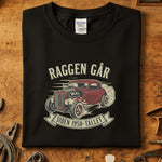 Raggen Går siden 50-tallet T-skjorte med vintage bildesign på svart bakgrunn.