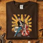 Rockabilly Queen T-Skjorte med grafikk av kvinne som spiller kontrabass, stilig og moderne design.