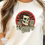 The Runaway Boys — Offisiell Band Merch T-Skjorte med skalle og mikrofon design.
